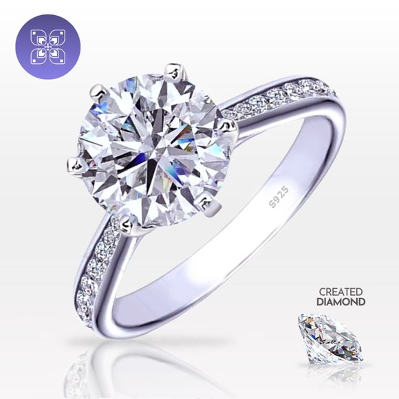 3ct Lab Diamond Round Cut 6 Prong Engagement Ring - Picture 1 of 11